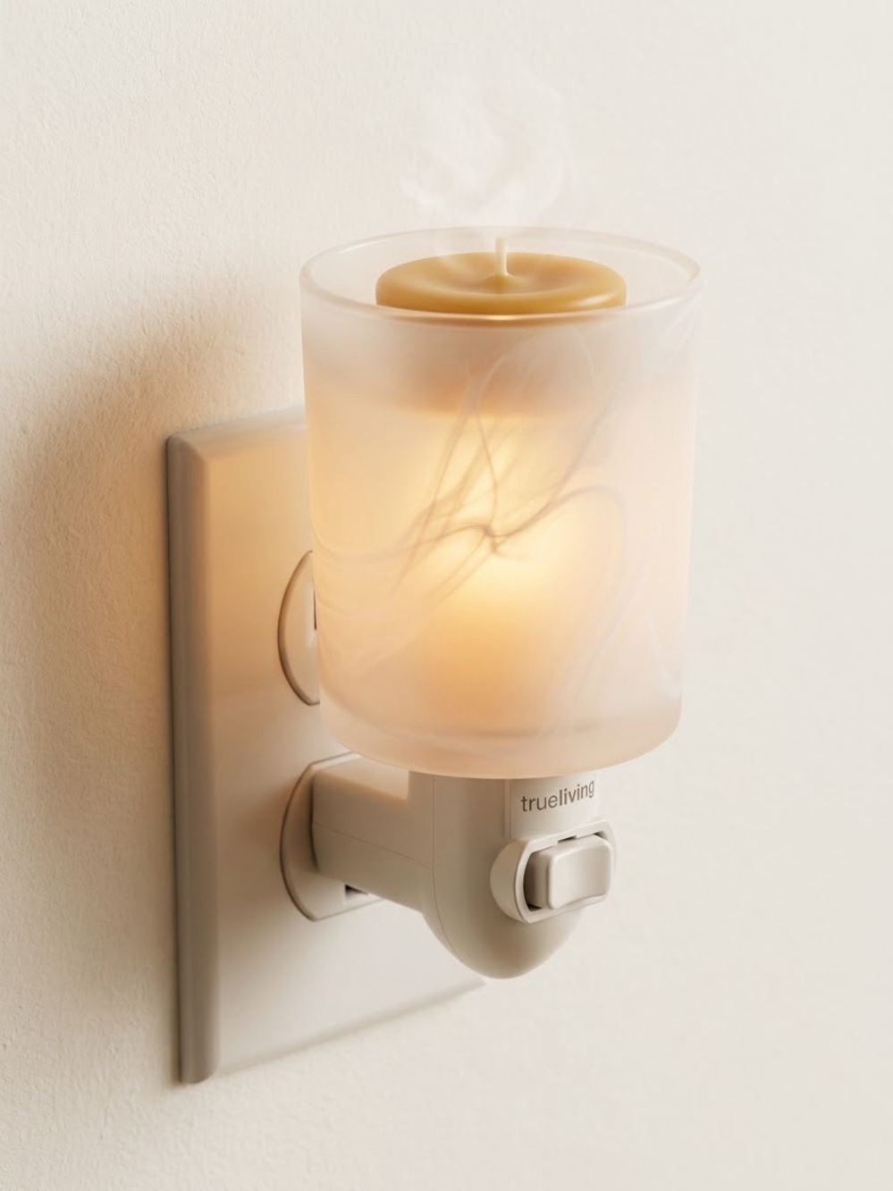 Frosted Glass Plug-In Warmer with Amber Candle